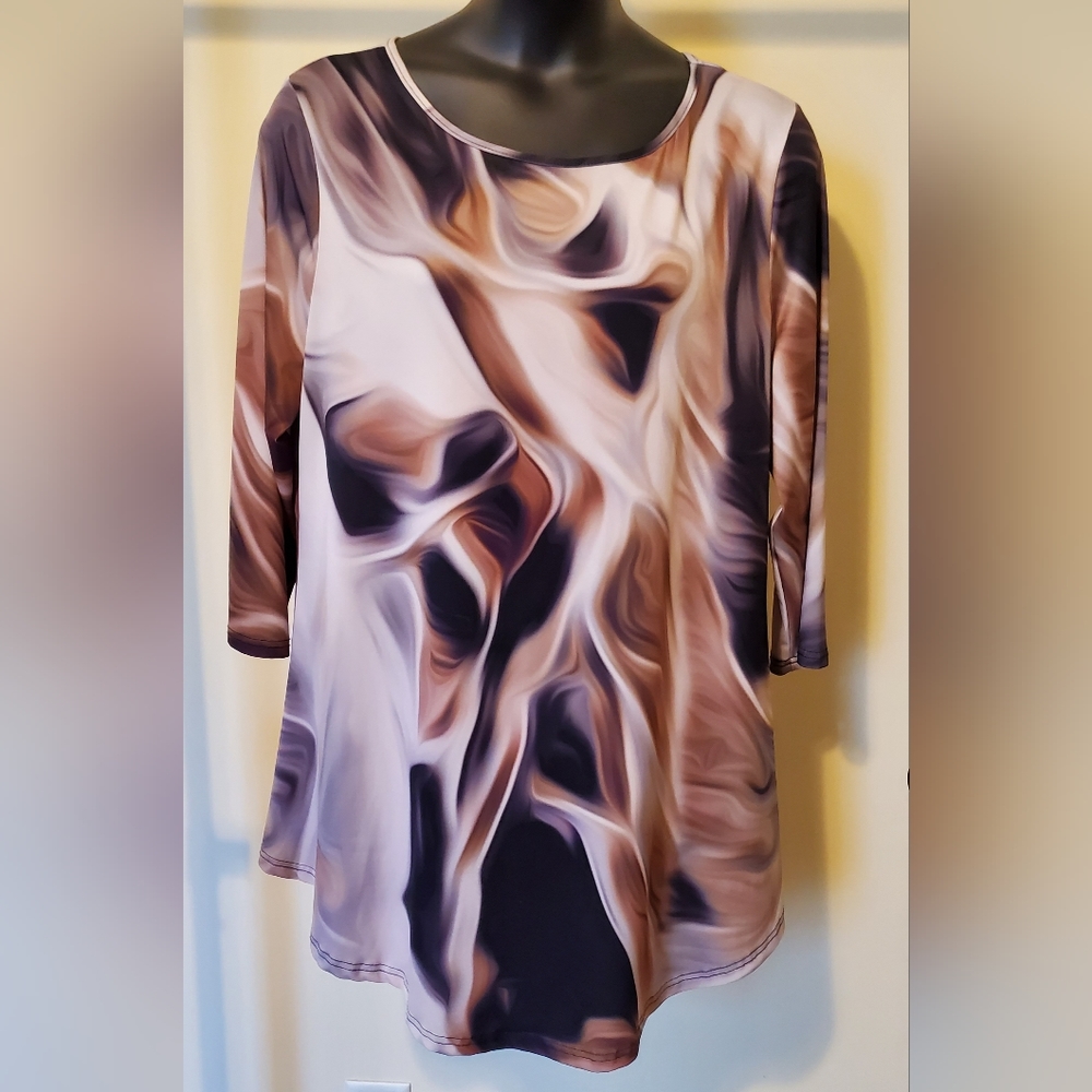 Lily Tan/Brown Swirl Tunic Top 3X